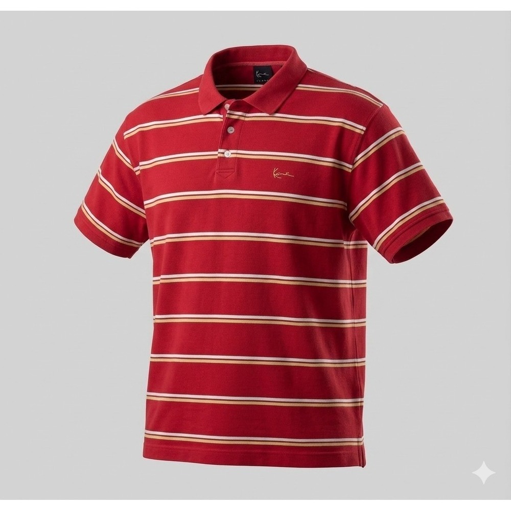 Kani Jeans Vintage Men's Red, White, & Gold Striped Polo Shirt. Size 3XL